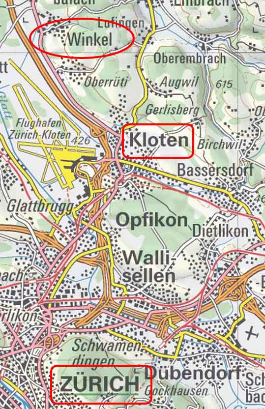 Winkel - relative to Zurich Airport